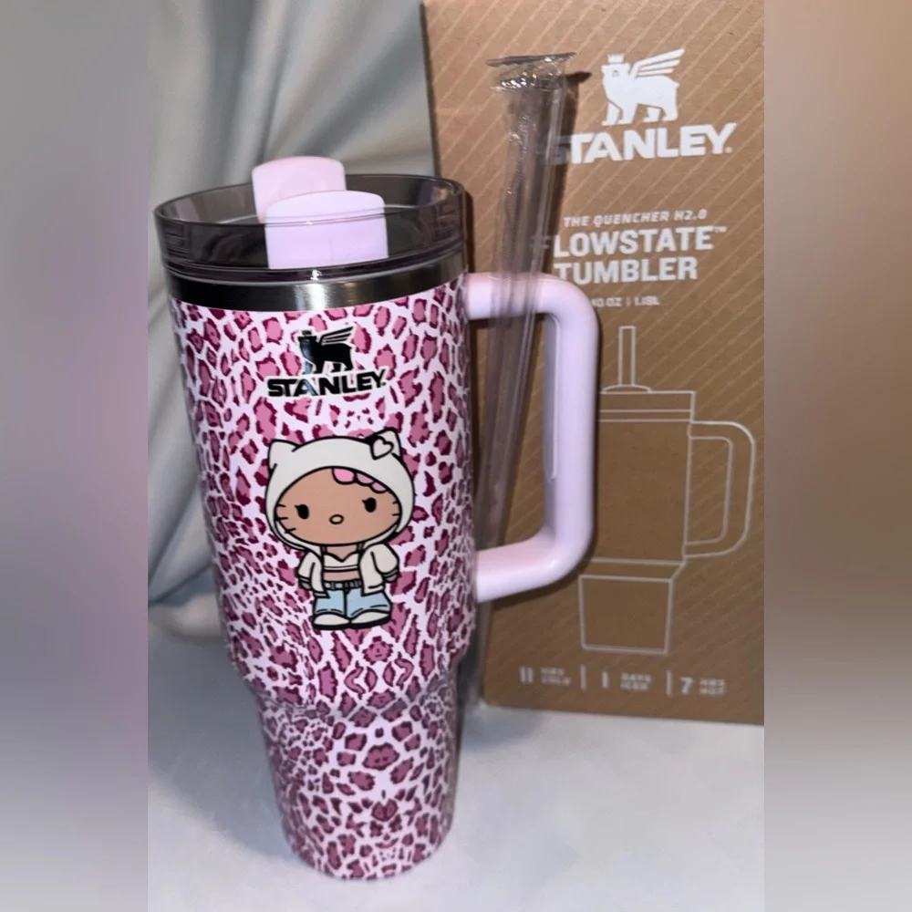 Hello Kitty Stanley Pink Leopard Print Flowstate Tumbler 40 oz. - Picture 7 of 9